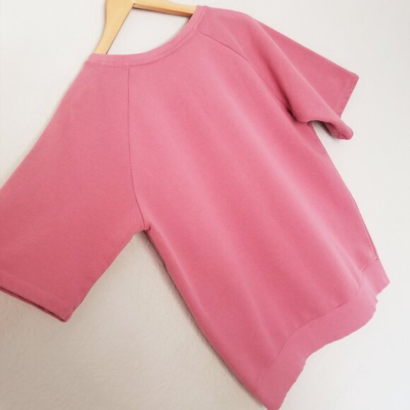 Armani Exchange Short Sleeve Crewneck Sweatshirt M Snap Button Side Pink Lounge - Picture 12 of 13